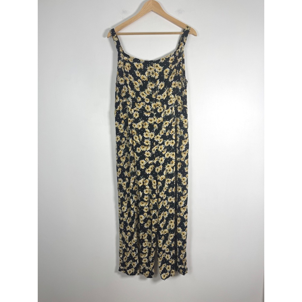 Cottagecore Wild Fable Womens XXL Jumpsuit Black Yellow‎ Daisy Floral Wide Leg